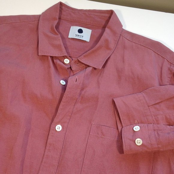Men NNO7 Falko Linen Blend Long Sleeve Button Shirt Red Slate NEW WITHOUT TAGS L - Picture 2 of 9